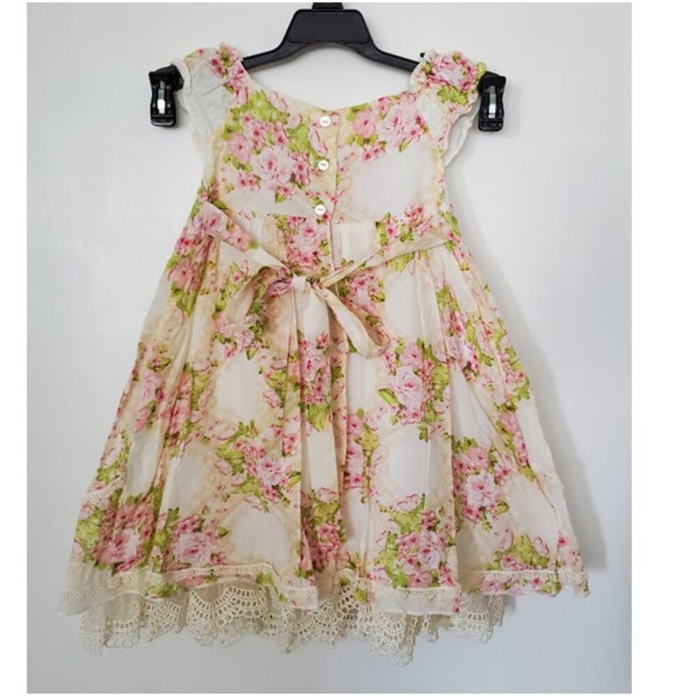 Biscotti Baby Lightweight Cotton Cream Pink Floral Dress Lace Trim Slip Size 2T - Picture 2 of 9